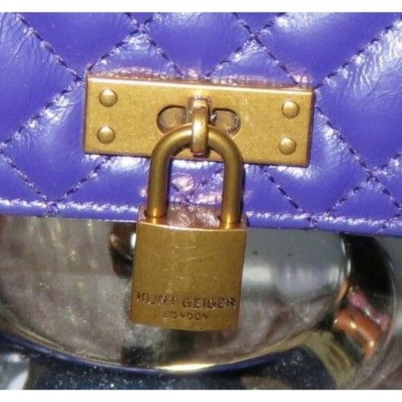 KURT GEIGER London Purple Brixton Quilted Leather Chain Wallet Crossbody Handbag - Picture 4 of 14